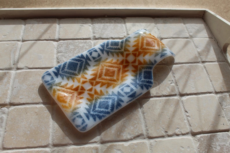 fused glass glass spoon rest Fused glass spoon rest housewarming boho birthday gift wedding kitchen decor square spoon rest tribal