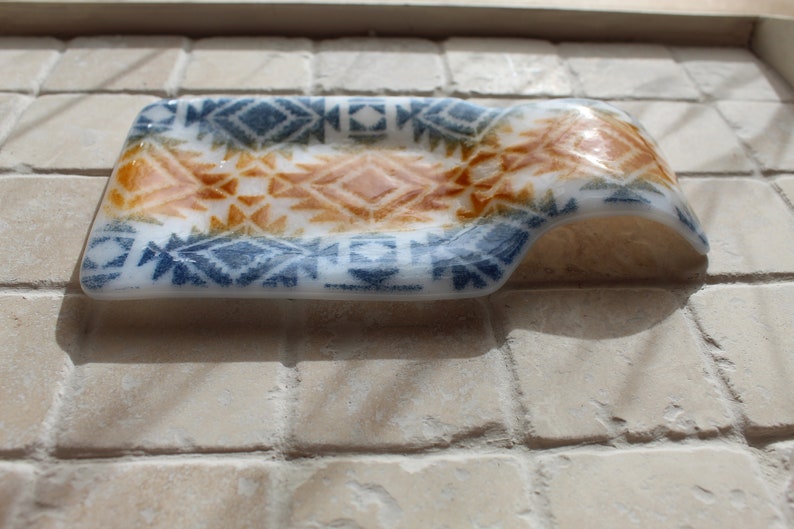 fused glass glass spoon rest Fused glass spoon rest housewarming boho birthday gift wedding kitchen decor square spoon rest tribal