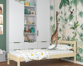 Lit simple en bois N01, qualité supérieure, fait main, Montessori, pin clair, Bois massif, Chambre d'enfant, Durable, Lit massif, Cadre de lit, Tout-petit