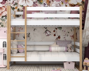 Wooden bunk bed N01, Premium Quality, Handmade bed, Montessori, White / Natural Oak, Solid wood, Children room, Toddler bed, Children bed