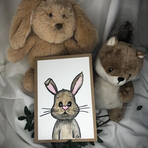Carte peinte à la main « mignon lapin noir » (pas une impression)