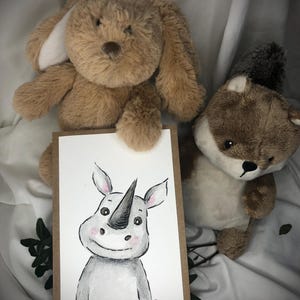 Hand-painted card "cute rhino" (not a print)
