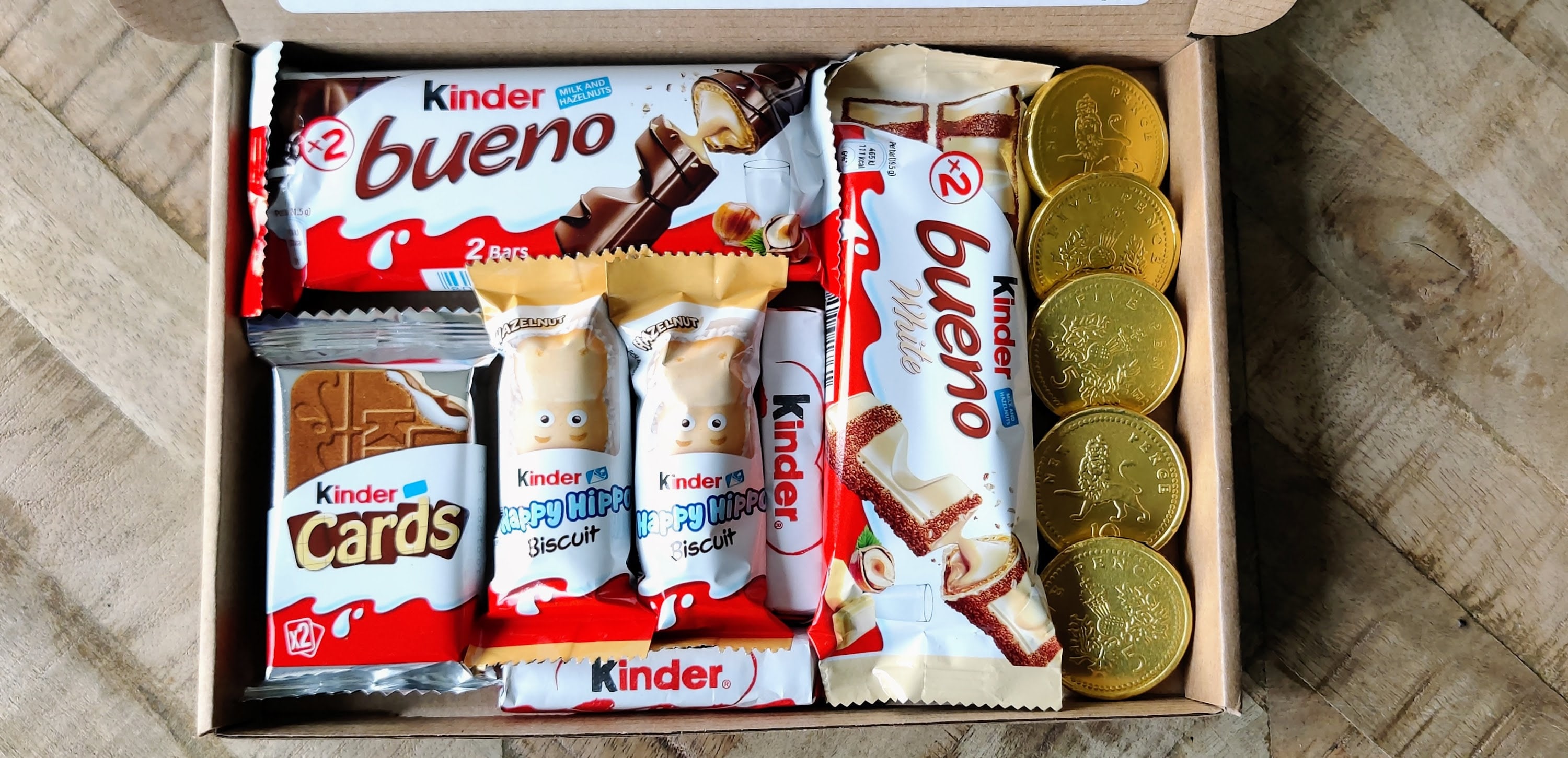 Kinder Gold Coin Gift Box| Kinder Bueno Chocolate Present |Kinder Letterbox Gift Box |Kinder Hamper Present | White Kinder Bueno Kinder Gift
