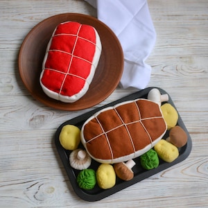 Beef roast play food (felt food, pretend play kids kitchen, plush toy, cooking toys, doll fake food, farmers market for baby)