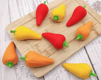 Mini sweet pepper play food (felt food, pretend play kids kitchen, plush toy, cooking toys, fake food, farmers market for baby, vegetable)