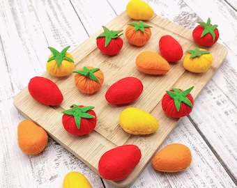 Tomato cherry & grape play food (felt food, pretend play kids kitchen, plush toy, cooking toy, fake food, farmers market for baby, vegetable
