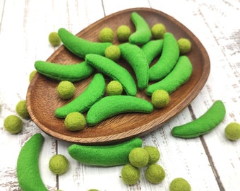 Snap peas play food (felt food, pretend play kids kitchen, plush toy, cooking toys, fake food, farmers market for baby, vegetable)