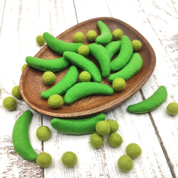 Snap peas play food (felt food, pretend play kids kitchen, plush toy, cooking toys, fake food, farmers market for baby, vegetable)