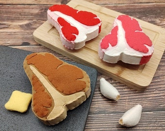 ミュージシャン pre-school Steak COTTON FIGURE Meat Steak T-bone, Roast Steak Play Food / Felt Food, Pretend Play