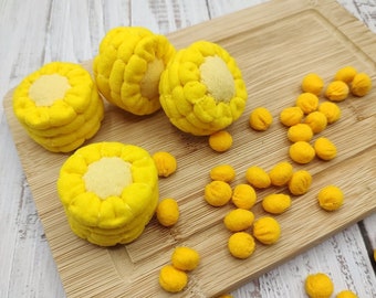 Felt corn play food (felt food, pretend play kids kitchen, plush toy, cooking toys, fake food, farmers market for baby, vegetable)