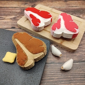 Meat steak T-bone, roast steak play food / felt food, pretend play kids kitchen & cafe, stuffed  plush toy, cooking toys, artificial dinner