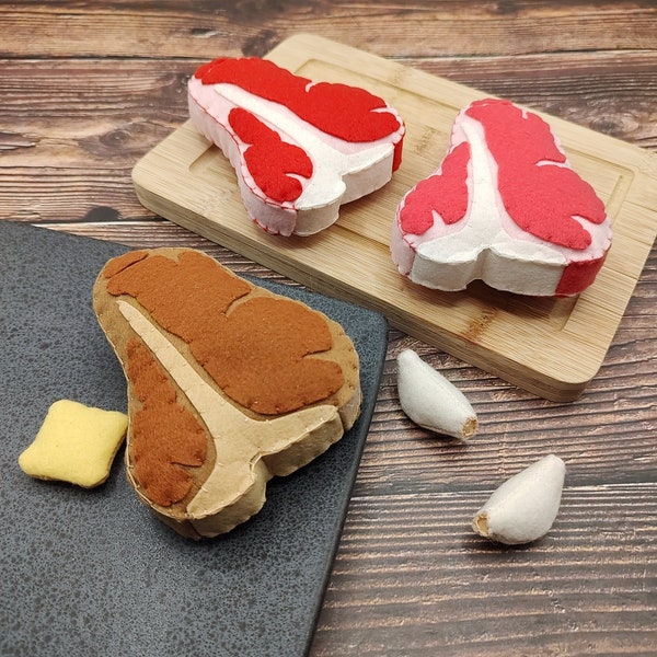 Meat steak T-bone, roast steak play food / felt food, pretend play kids kitchen & cafe, stuffed  plush toy, cooking toys, artificial dinner