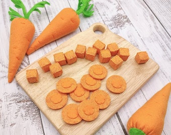 carrot, slice & cube of carrot play food (felt food for salad, pretend kids kitchen accessories or cafe, plush cooking toy, fake artificial