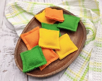 Raviolis de colores, comida de juguete (comida de fieltro, cocinita de juguete para niños, juguetes de cocina de peluche, comida falsa, mercado de agricultores para bebés, artificial)