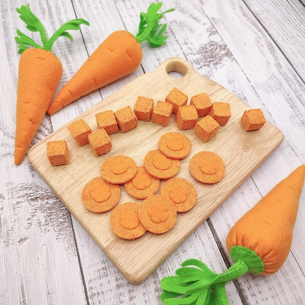 carrot, slice & cube of carrot play food (felt food for salad, pretend kids kitchen accessories or cafe, plush cooking toy, fake artificial