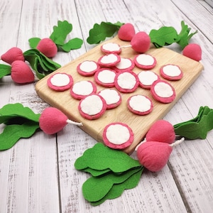 radish, felt slice of radish play food (felt food for salad, pretend kids kitchen accessories or cafe, plush cooking toy, fake artificial