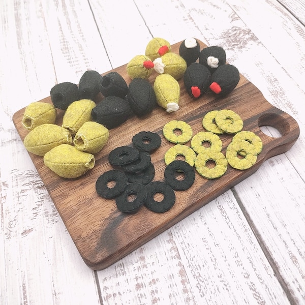 olive stuffed, felt slice of olives play food (felt food, pretend kids kitchen accessories or cafe, plush cooking toy, fake artificial food