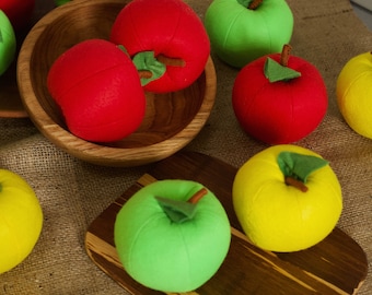 Fieltro de manzana (comida de imitación, juego de frutas y verduras, cocina para niños, comida falsa realista, juguete de peluche para niños pequeños, accesorio para fotos, regalo de cumpleaños)