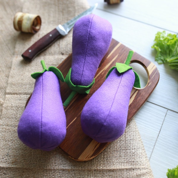 Eggplant play food (felt food, vegetables, pretend play kids kitchen, plush toy, cooking toys, doll fake food, farmers market for baby)