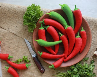 Pepper chili play food (felt food, vegetables, pretend play kids kitchen, plush toy, cooking toys, doll fake food, farmers market for baby)