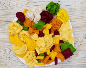 Pasta set play food (felt food, pretend play kids kitchen, plush toy, cooking toys, doll fake food, farmers market for baby)