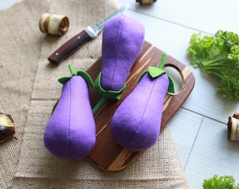 Eggplant play food (felt food, vegetables, pretend play kids kitchen, plush toy, cooking toys, doll fake food, farmers market for baby)