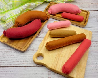 sausage play food (felt breakfast link, barbeque sausage, pretend play kids kitchen, plush toy, cooking toys, farmers market for baby)