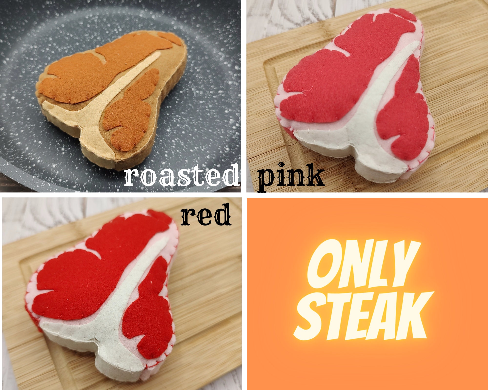 Meat Steak T-bone, Roast Steak Play Food / Felt Food, Pretend Play
