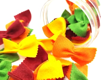 Pasta de colores farfalle, comida de juguete con forma de pajarita, comida de fieltro, cocina infantil de juego de simulación, juguete de peluche, juguetes de cocina, comida falsa, juguete para bebés del mercado de agricultores.