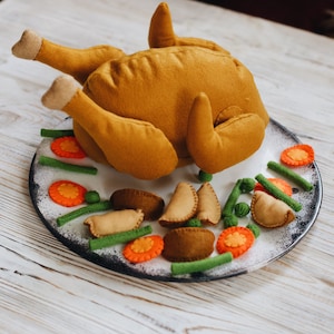 Comida de juguete con forma de pollo o pavo sobre imanes (comida de fieltro, cocina infantil de juego de simulación, juguete de peluche, juguetes de cocina, comida falsa para muñecas, mercado de agricultores)
