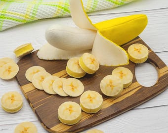 banana felt realistic slice (play felt food, pretend kids kitchen accessories or cafe, plush cooking toy, fake artificial fruit salad)