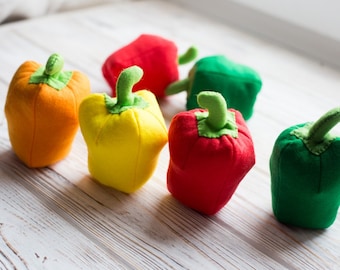 Pepper play food (felt food, vegetables, fruit, pretend play kids kitchen, plush toy, cooking toys, doll fake food, farmers market for baby)