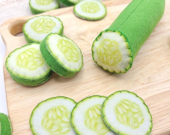 cucumber, felt slice of cucumber play food, felt food for salad, pretend kids kitchen accessories, cafe, plush cooking toy, fake artificial