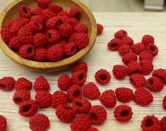 Raspberry play food (crochet berries, fruit, pretend play kids kitchen, plush toy, cooking toys, doll fake food, farmers market for baby)