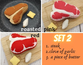 Meat Steak T-bone, Roast Steak Play Food / Felt Food, Pretend Play