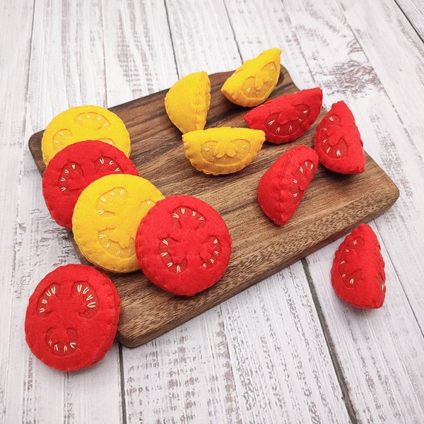 felt tomato slice for salad, play food (felt food, pretend kids kitchen accessories or cafe, plush cooking toy, fake artificial breakfast