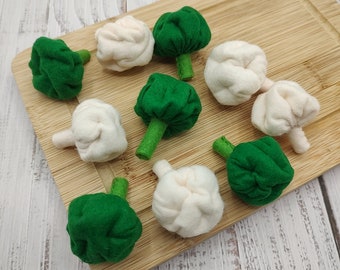 Broccoli, cauliflower play food (felt food, pretend play kids kitchen, plush toy, cooking toys, doll fake food, farmers market for baby)