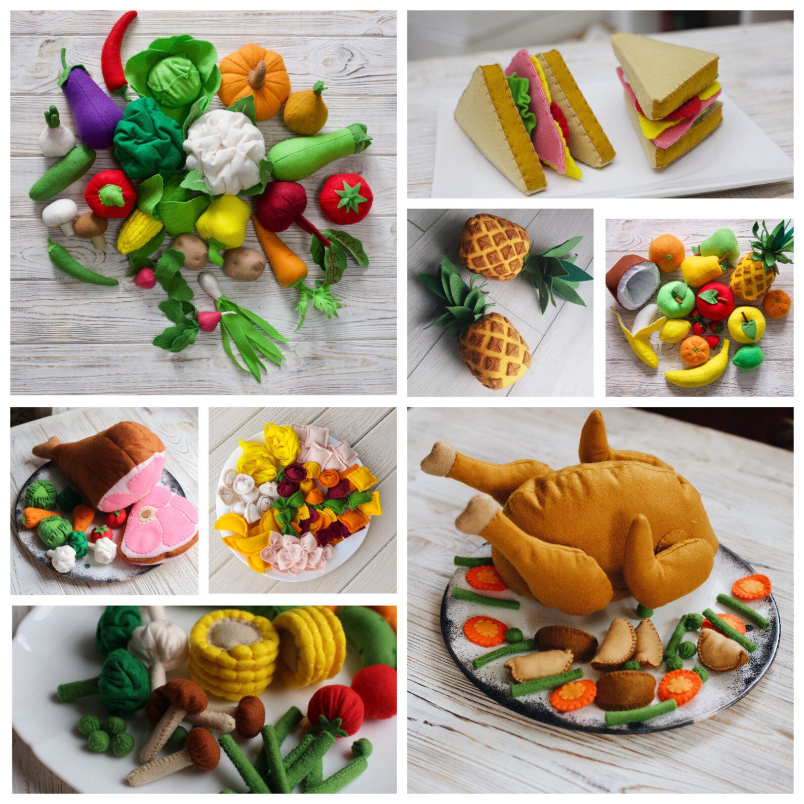 Vegetable Radish Salad Play Food felt Food, Pretend Play Kids Kitchen