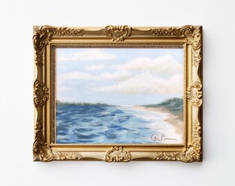 Blue Ocean Cloudy Sky Painting | Fine Art Print
