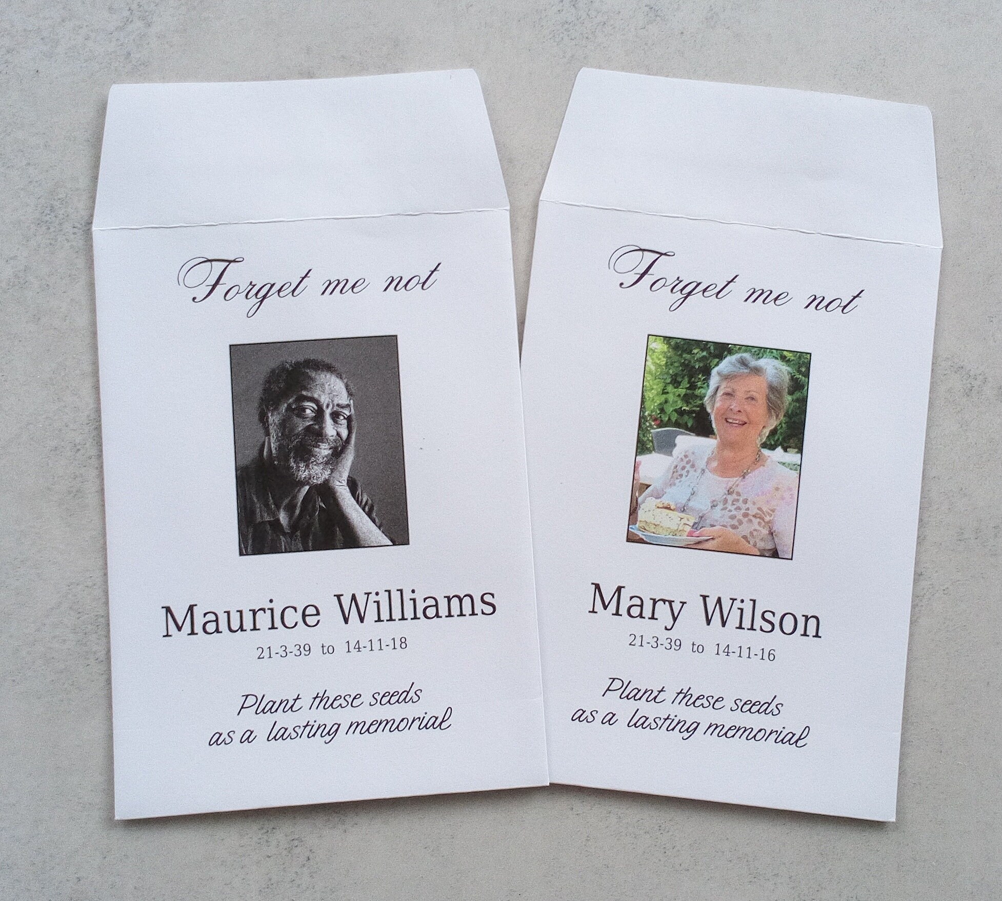 10 colour Printed Memorial Seed Envelopes with Photograph Etsy