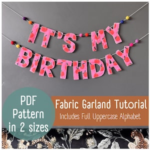 Alfabeto completo em PDF com padrão de costura em letras maiúsculas em 2 tamanhos | Bandeirinhas de aniversário faça você mesmo | Decoração de festa para iniciantes | Padrão de costura em PDF