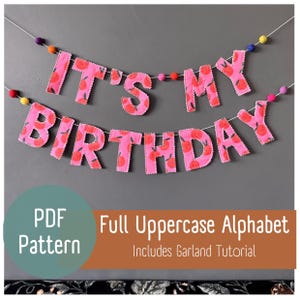 Alfabeto completo em PDF com padrão de costura em letras maiúsculas em 2 tamanhos | Bandeirinhas de aniversário faça você mesmo | Decoração de festa para iniciantes | Padrão de costura em PDF