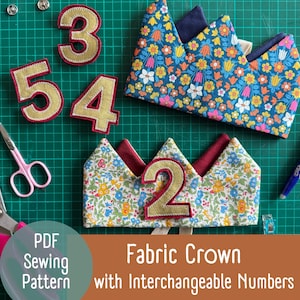 Patron de couture PDF couronne en tissu ancien avec numéros | Réversible, deux tailles | Couronne d'anniversaire bricolage | Adapté aux débutants | Téléchargement instantané