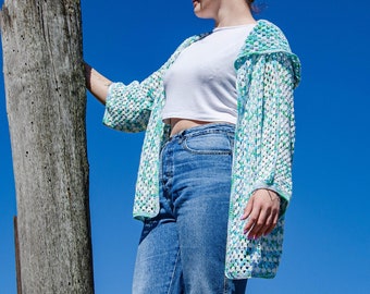 Trendy Granny square cardigan Crochet summer oversized cardi Chic Hexagon Cardigan Jacket