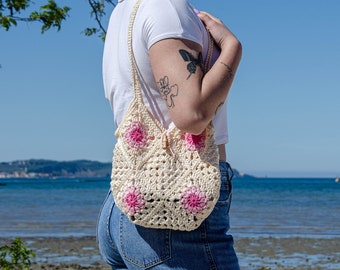 Granny Square small bag  Boho Chic shoulder bag Perfect for Festivals and Beach Days - Ready to ship