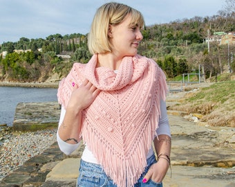 Châle bandana au crochet Châle triangulaire à col roulé et franges bohèmes - Prêt-à-partir