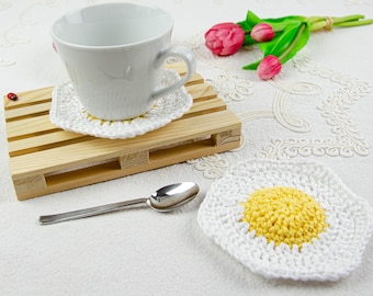 Crochet Egg coasters Ensemble de 2 décor de cuisine de Pâques Cadeau drôle pour la nouvelle maison