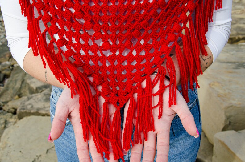 Crochet bandana cowl Boho fringe cowl Triangle shawl with turtleneck Ready to ship image 4