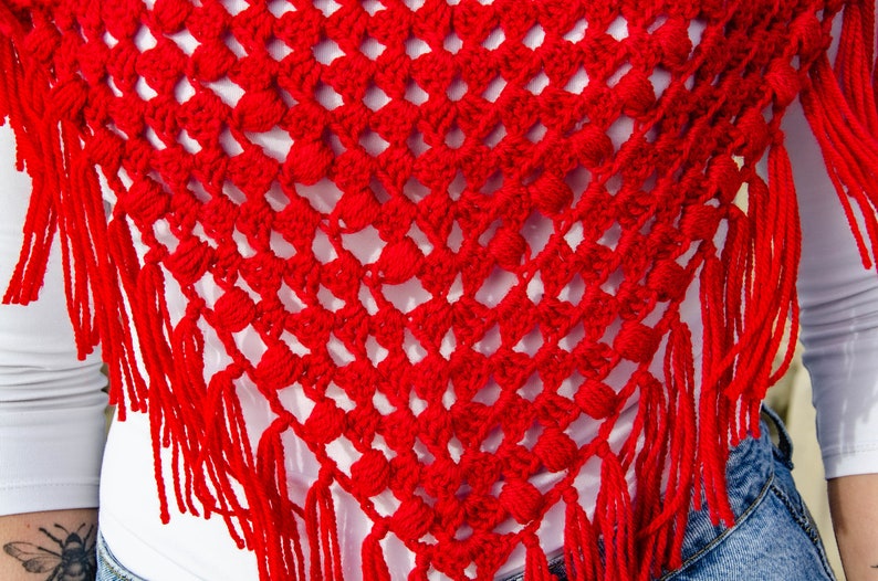 Crochet bandana cowl Boho fringe cowl Triangle shawl with turtleneck Ready to ship image 6