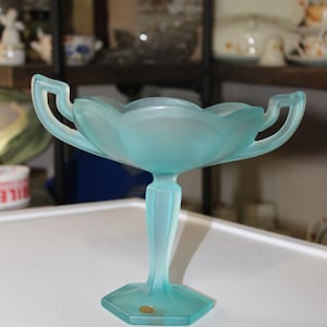Vintage Westmoreland blue satin glass Compote